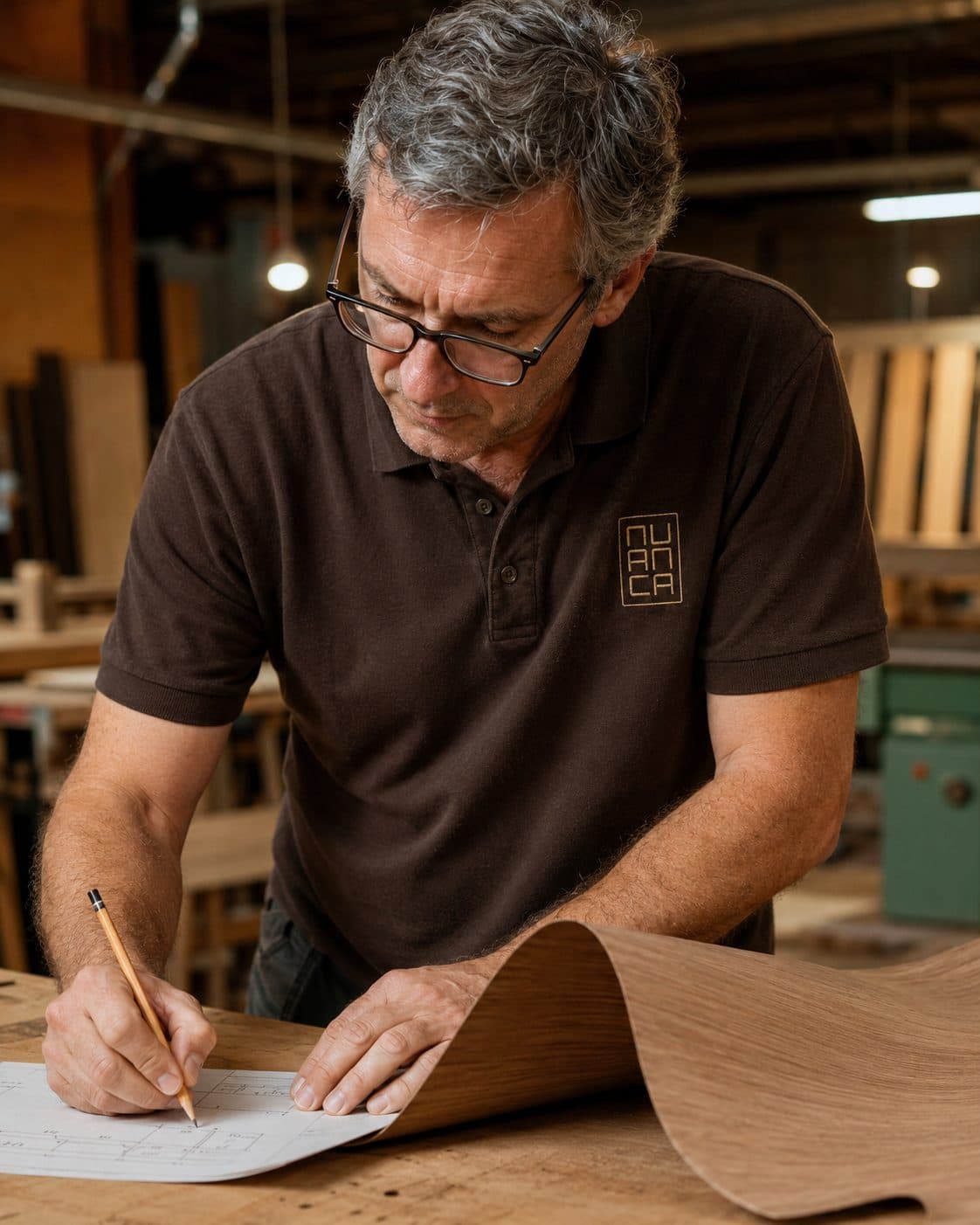 Leendert-Jan tekent een ontwerp uit in de werkplaats